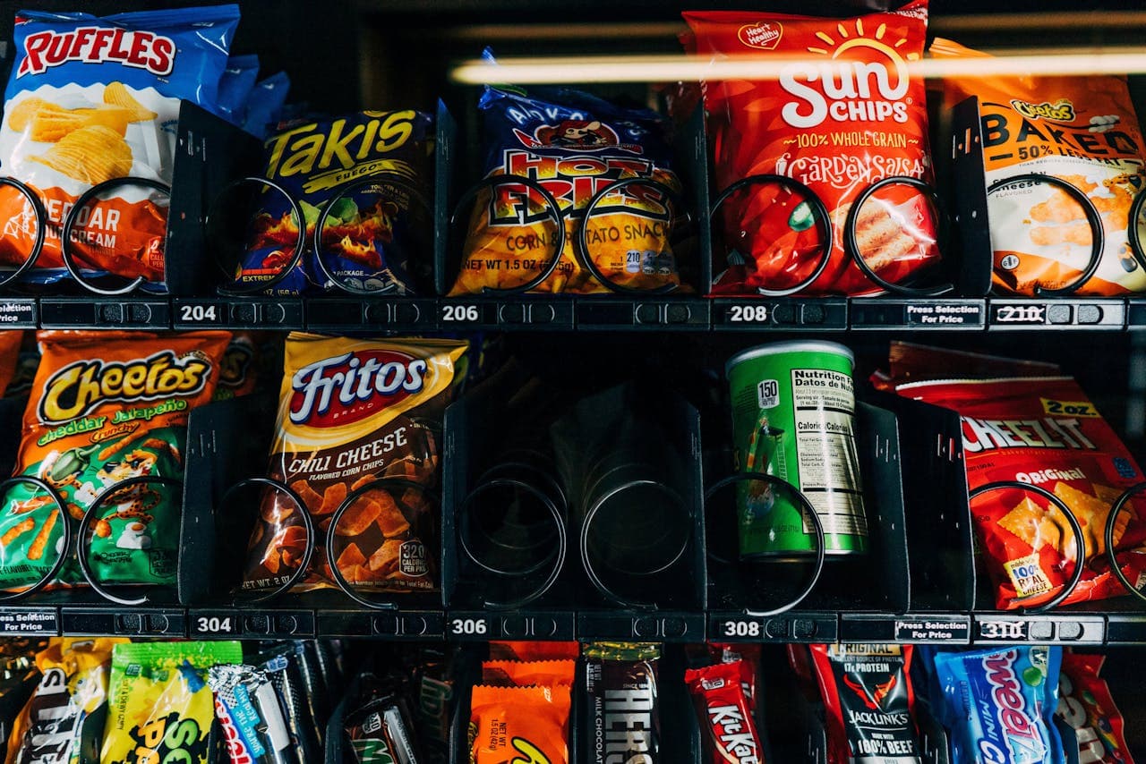 Vending machine stocked with a variety of healthy snack options